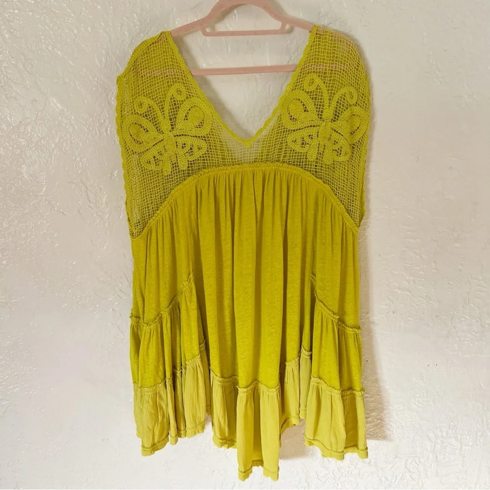 Free People Boho Crochet Pleated Asymmetrical Tunic - Picture 4 of 7